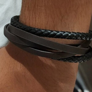 Mens Braided with Flat Leather Bracelet